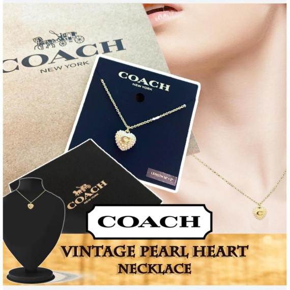 美國COACH VINTAGE PEARL HEART NECKLACE