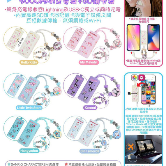 Clue Box X Sanrio characters CB-PBL3-CR 2-In-1 5000mAh 充電器 + SD讀卡器